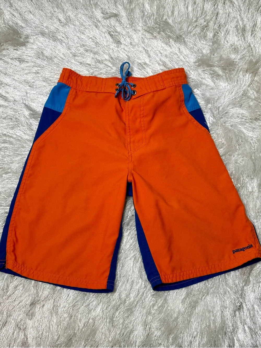 Patagonia Orange and Blue Colorblock Swim Shorts